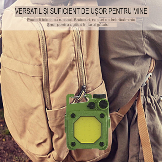 Elvis Lanterna Mini de Buzunar Tip Breloc, Tehnologie COB LED, Magnet si Suport Rotativ, Incarcare USB Type-C, Material ABS, 6.1 x 5 x 2.5 cm, Verde
