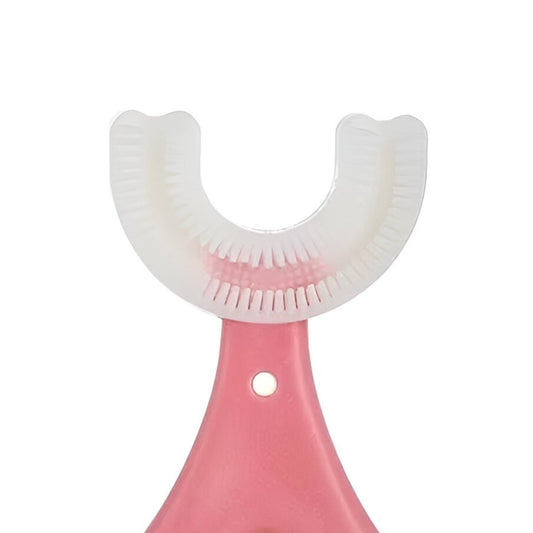 Periuta de Dinti in Forma de U pentru Copii si Sugari, Cap Ergonomic 360 Grade, Silicon Alimentar Moale, Maner Model Inima, 2-6 Ani, Roz