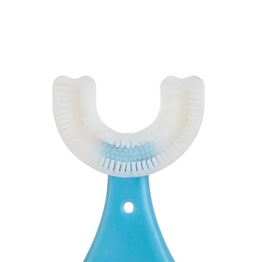 Periuta de Dinti in Forma de U pentru Sugari si Copii 2-6 Ani, Cap Ergonomic din Silicon Moale, Curatare Completa si Masaj Gingival, Model Inima, Albastru, 9 cm