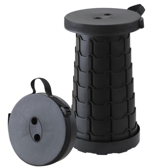 Scaun Telescopic Pliabil pentru Camping si Pescuit, Taburet Portabil cu Inaltime Reglabila, Nailon si ABS, Sarcina Maxima 150 kg, Diametru 25 cm, Negru