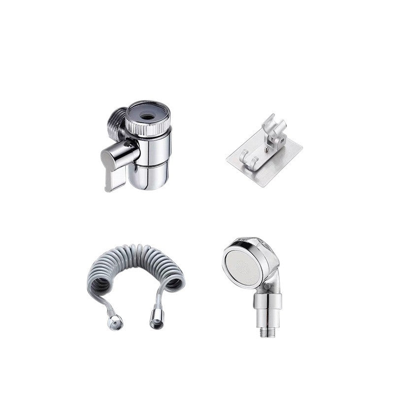 Set Extensie Dus Pentru Robinet Baie Si Bucatarie, Filtru Ioni Negativi Si Furtun Flexibil, ABS Si Crom, 4 Piese, 1.5 Metri, Argintiu