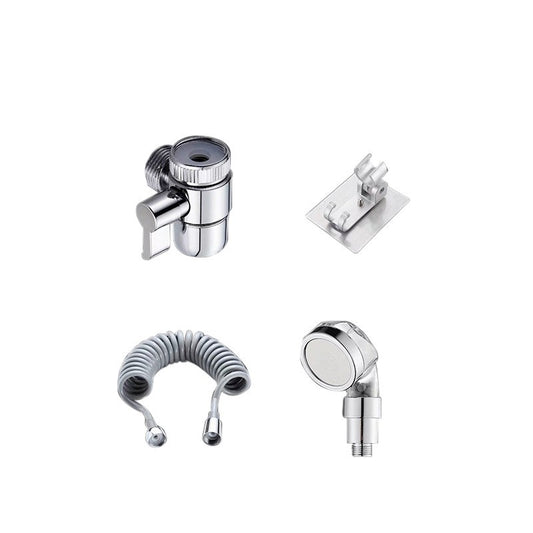 Set Extensie Dus Pentru Robinet Baie Si Bucatarie, Filtru Ioni Negativi Si Furtun Flexibil, ABS Si Crom, 4 Piese, 1.5 Metri, Argintiu
