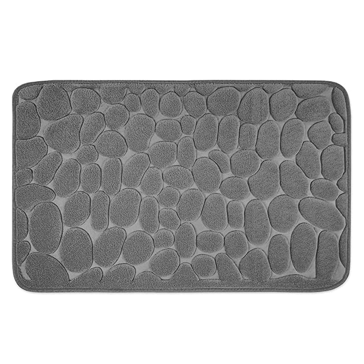 Covoraș pentru Baie Antiderapant, Spumă cu Memorie și Absorbție Rapidă, Model 3D Piatra, Poliester și PVC, 40x60 cm, Gri/Bej