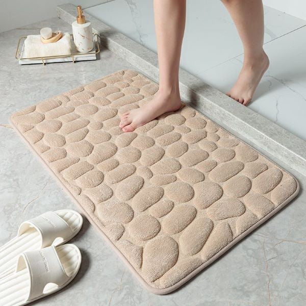 Covoras pentru Baie Antiderapant, Spuma cu Memorie, Absorbant si Uscare Rapida, Design 3D Piatra, Poliester si PVC, 40x60 cm, Bej