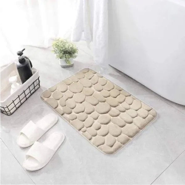 Covoras pentru Baie Antiderapant, Spuma cu Memorie, Absorbant si Uscare Rapida, Design 3D Piatra, Poliester si PVC, 40x60 cm, Bej