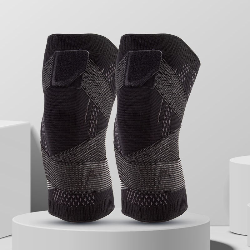 Orteza Elastica pentru Genunchi, Banda de Compresie Ajustabila cu Bretele, Material Respirabil Tricotat 3D, Marime M, Negru
