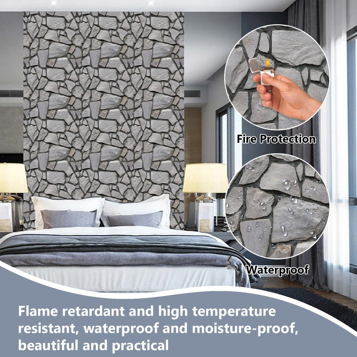Set Tapet Autocolant 3D, Placi Autoadezive cu Imitatie Piatra Culturala, Panouri de Perete Impermeabile, Rezistente la Apa, PVC, 30x30 cm, Gri, 10 Bucati