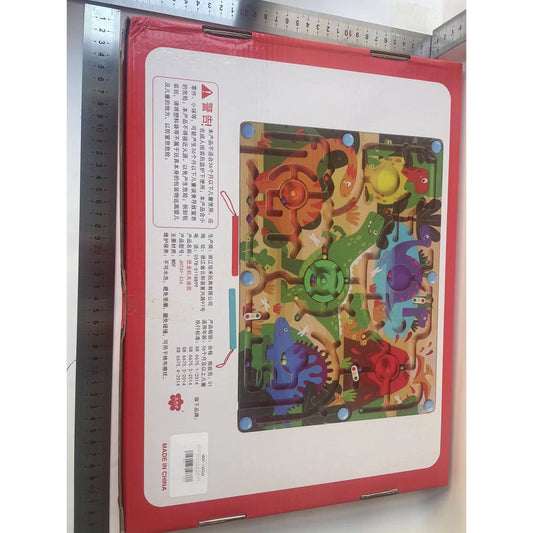 Joc Montessori de Sortare Culori, Labirint Magnetic cu Bile si Creion, Puzzle Educational pentru Dezvoltarea Abilitatilor Cognitive, Lemn Natural, Model Dinozauri, 39x29x1.5 cm