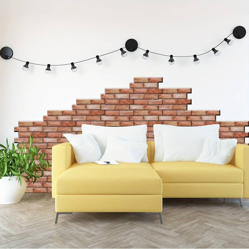 Set 10 Placi Tapet Autocolant 3D, Imitatie Caramida, Panouri Decorative Impermeabile pentru Perete, Textura Tridimensionala, 30x30 cm, Maro