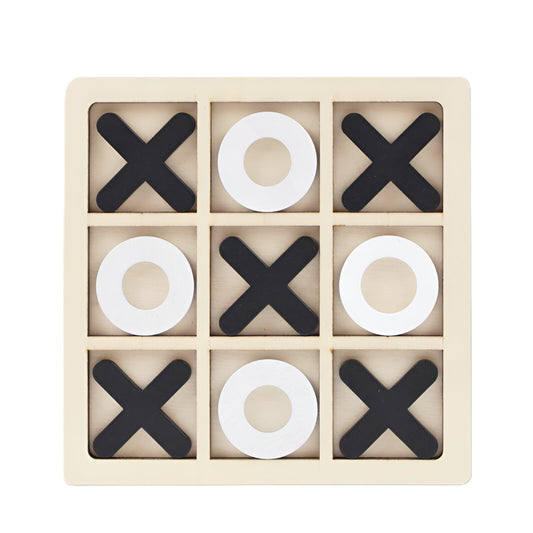 Joc Montessori Tic Tac Toe, Puzzle Educativ si Interactiv X si 0, Lemn, 9 Piese, 14.3x14.3 cm, Alb/Negru