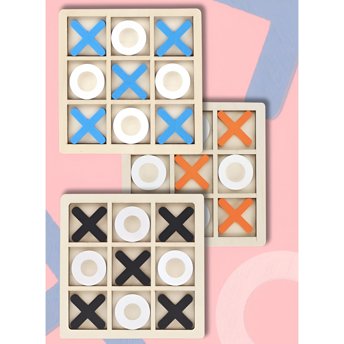 Jucarie din lemn Tic Tac Toe tip Montessori, Berbis, Educativa, Interactiva, X si O, 9 Piese, 14.3x14.3 cm, Portocaliu Alb