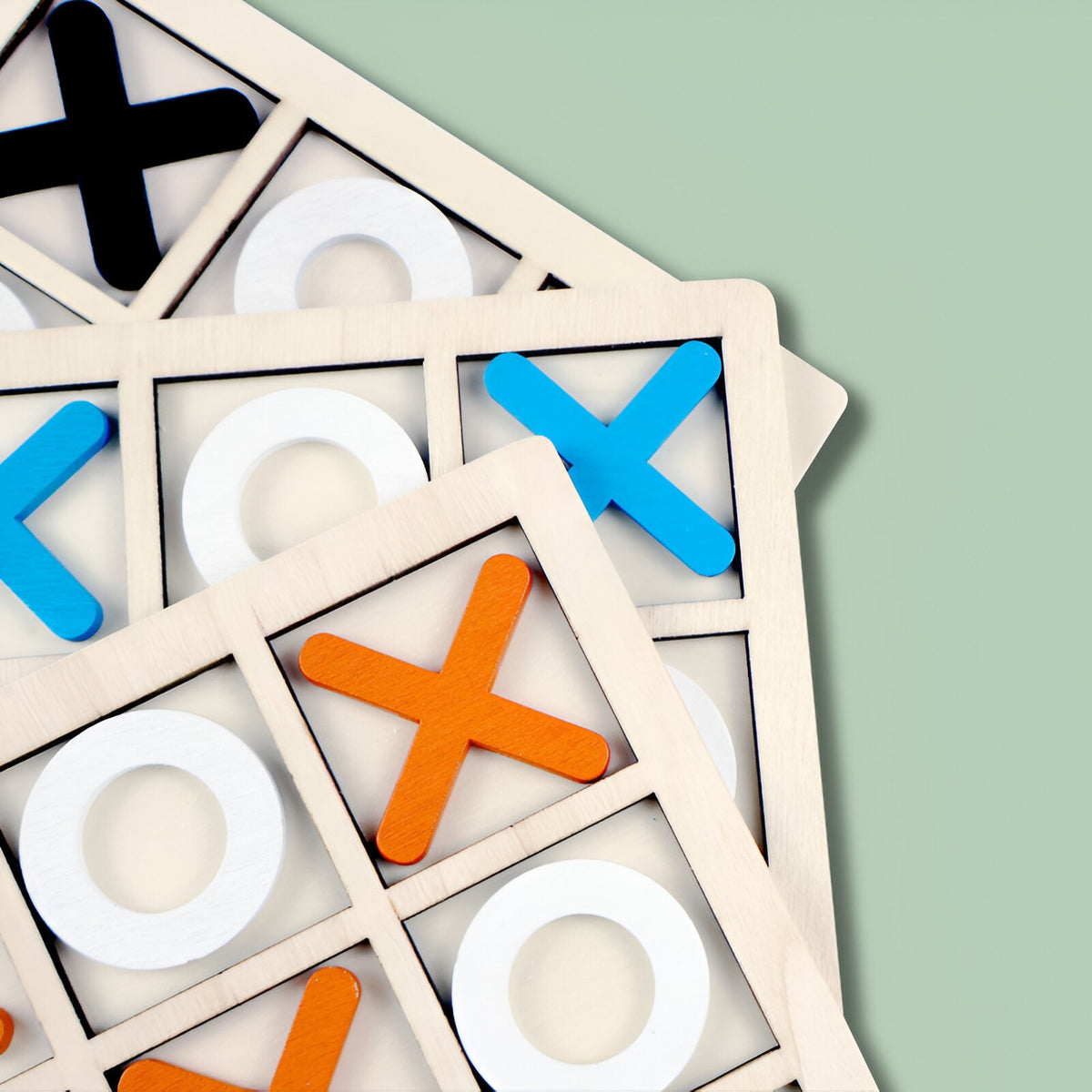 Jucarie din lemn Tic Tac Toe tip Montessori, Berbis, Educativa, Interactiva, X si O, 9 Piese, 14.3x14.3 cm, Portocaliu Alb