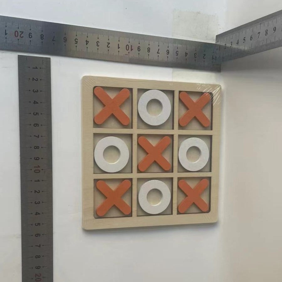 Jucarie din lemn Tic Tac Toe tip Montessori, Berbis, Educativa, Interactiva, X si O, 9 Piese, 14.3x14.3 cm, Portocaliu Alb