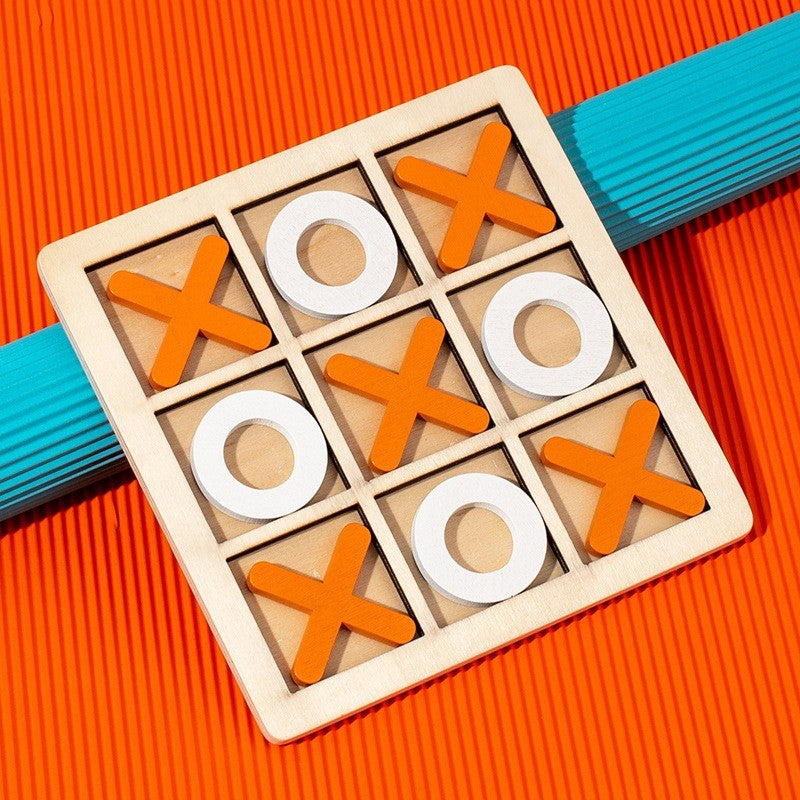 Jucarie din lemn Tic Tac Toe tip Montessori, Berbis, Educativa, Interactiva, X si O, 9 Piese, 14.3x14.3 cm, Portocaliu Alb