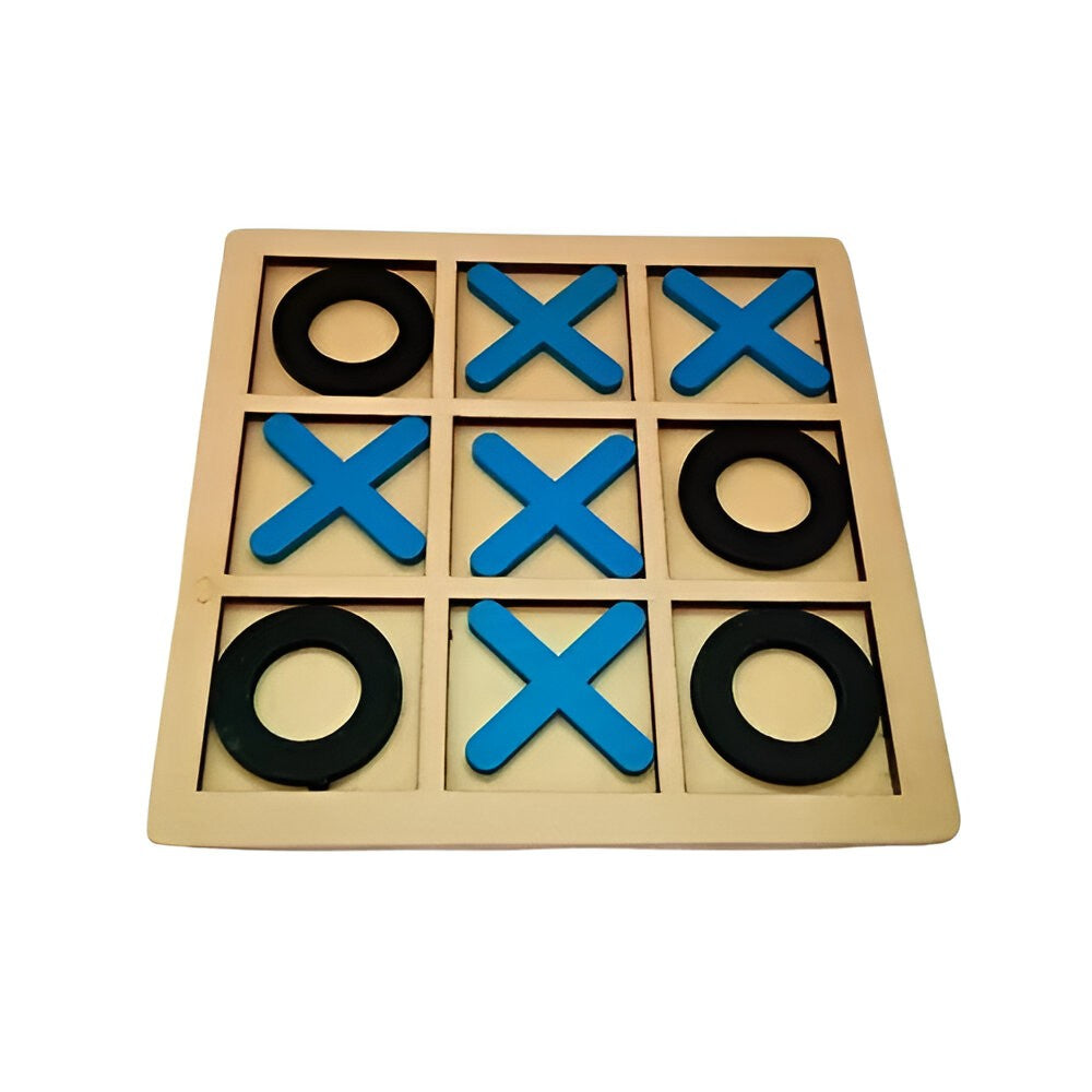Joc Montessori Tic Tac Toe, Puzzle Educativ X si 0 pentru Dezvoltarea Logicii, Interactiv, Lemn, 9 Piese, 14.3x14.3 cm, Albastru/Negru