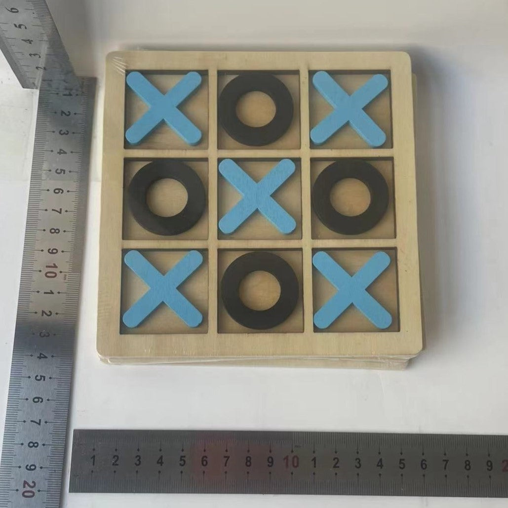 Joc Montessori Tic Tac Toe, Puzzle Educativ X si 0 pentru Dezvoltarea Logicii, Interactiv, Lemn, 9 Piese, 14.3x14.3 cm, Albastru/Negru