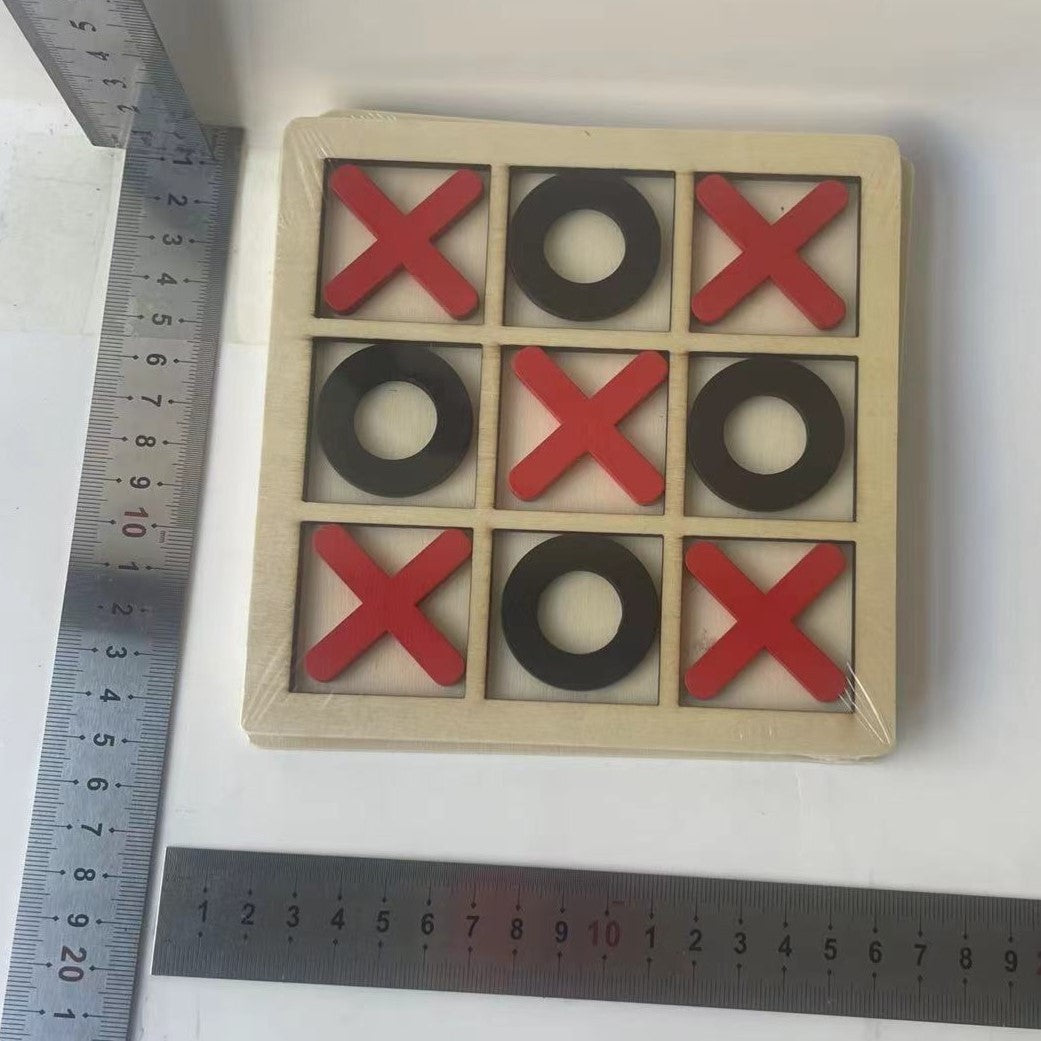 Jucarie Educativa si Interactiva Tic Tac Toe din Lemn tip Montessori, Berbis, X si O, 9 Piese, 14.3x14.3 cm, Negru Rosu