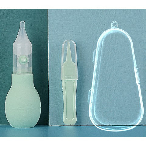 Aspirator Nazal pentru Copii si Bebelusi, Pompa Manuala Anti-Reflux cu Varf Silicon si Penseta, Fara BPA, Reutilizabil, Verde, 2 Piese