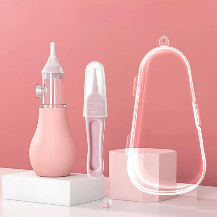 Aspirator Nazal pentru Copii si Bebelusi, Pompa Manuala Anti-Reflux cu Varf din Silicon Alimentar Fara BPA, Include Penseta si Cutie Depozitare, Roz, 11.2x4 cm