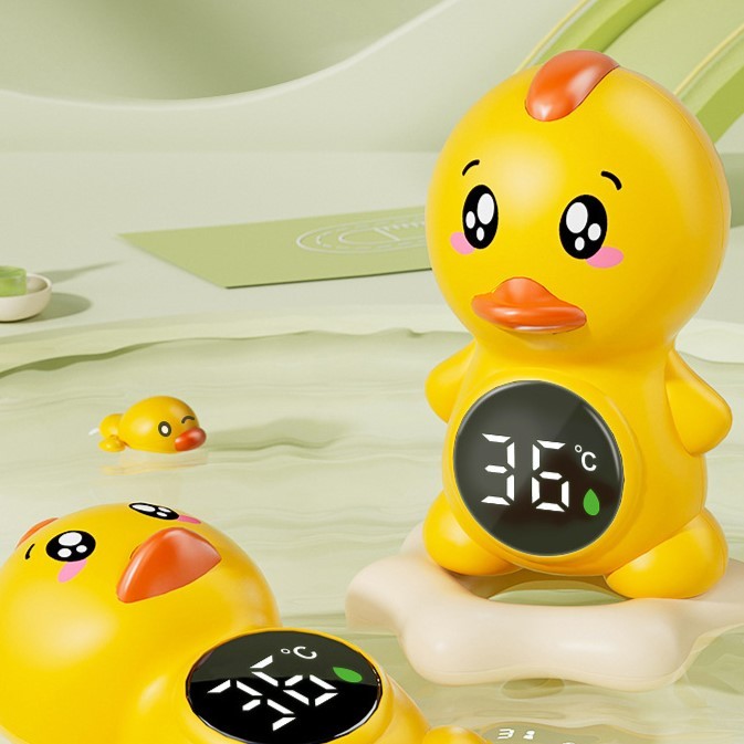 Termometru Electronic de Baie pentru Bebelusi, Afisaj LED si Alerta Temperatura, Rezistent la Apa IPX7, Senzor Inteligent, Model Ratusca Plutitoare, Plastic ABS, 12x7 cm, Galben
