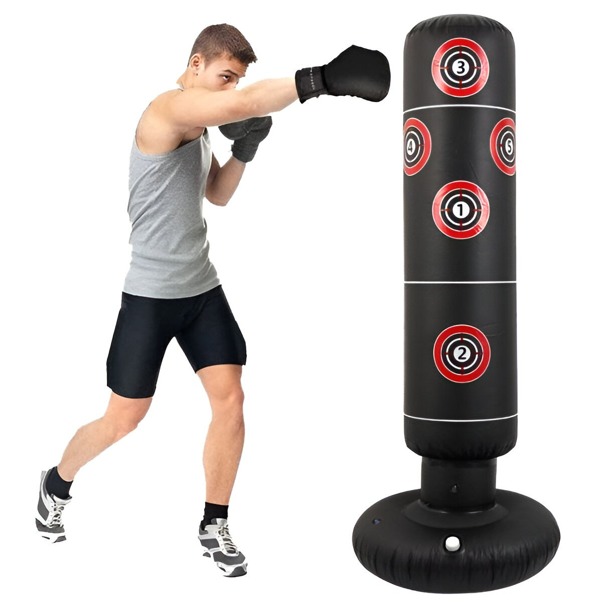 Sac de Box Gonflabil, Para de Box cu Suport Stabilizator pentru Apa sau Nisip, Antrenament Fitness Copii si Adulti, PVC Rezistent, Inaltime 160 cm, Negru