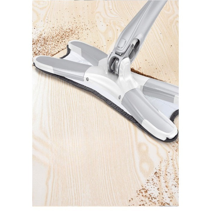 Mop Plat cu Sistem de Stoarcere Automata si Cap Rotativ 360 Grade, Tija Telescopica din Otel Inoxidabil 140 cm, 4 Lavete Microfibra Incluse, Argintiu