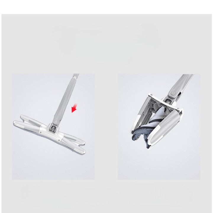 Mop Plat cu Sistem de Stoarcere Automata si Cap Rotativ 360 Grade, Tija Telescopica din Otel Inoxidabil 140 cm, 4 Lavete Microfibra Incluse, Argintiu