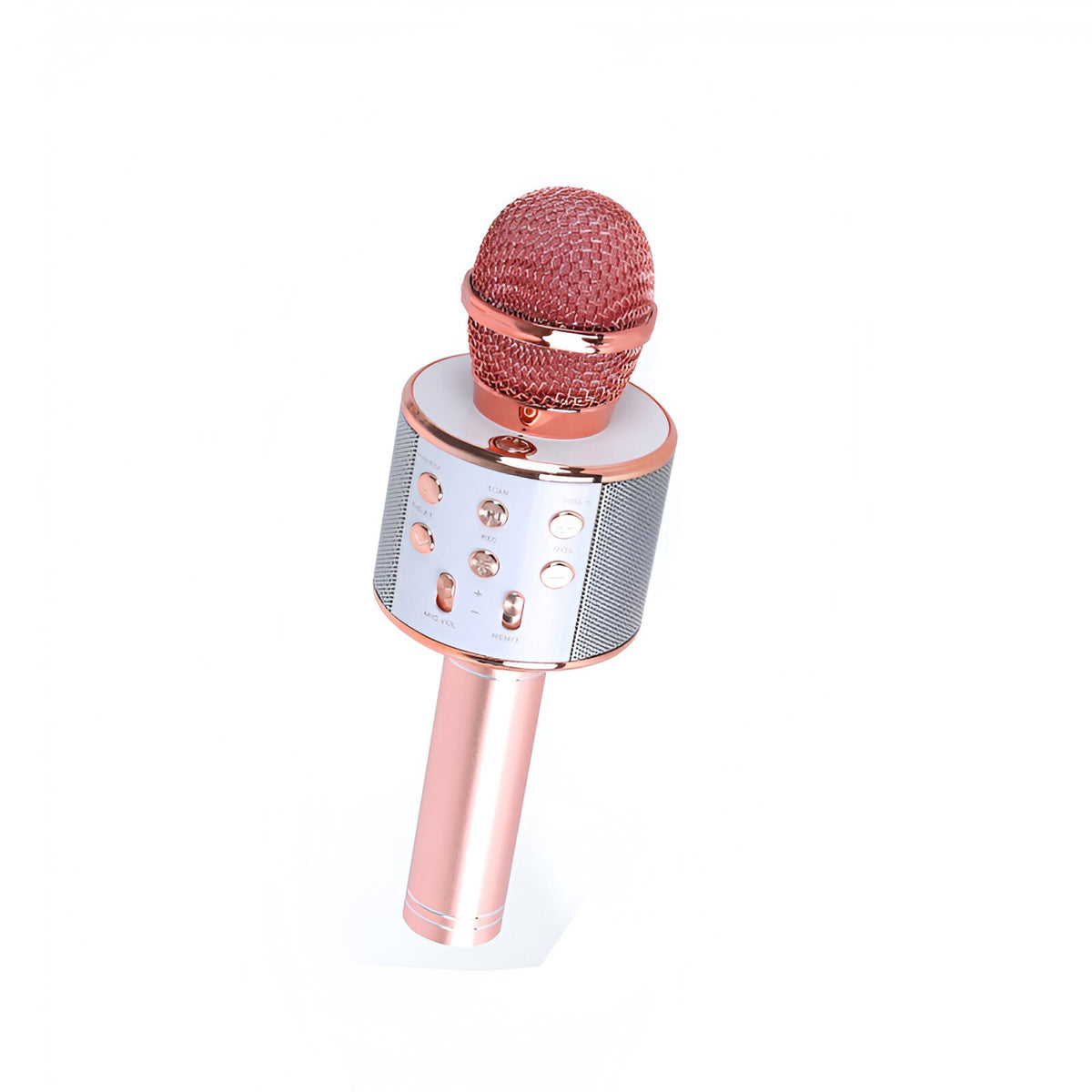 Microfon Karaoke Wireless, Bluetooth cu Boxa Incorporata, Sistem Portabil 3 in 1 cu Inregistrare si Modulator Voce, Acumulator Reincarcabil, Compatibil Smartphone, Rose Gold