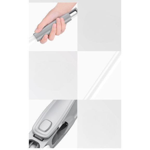 Mop Plat cu Sistem de Stoarcere, Cap Rotativ 360 Grade, Maner Telescopic 140 cm din Otel Inoxidabil, 2 Lavete Microfibra Incluse, 37x15 cm, Argintiu
