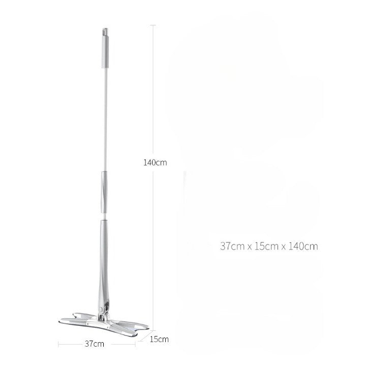 Mop Plat cu Sistem de Stoarcere, Cap Rotativ 360 Grade, Maner Telescopic 140 cm din Otel Inoxidabil, 2 Lavete Microfibra Incluse, 37x15 cm, Argintiu