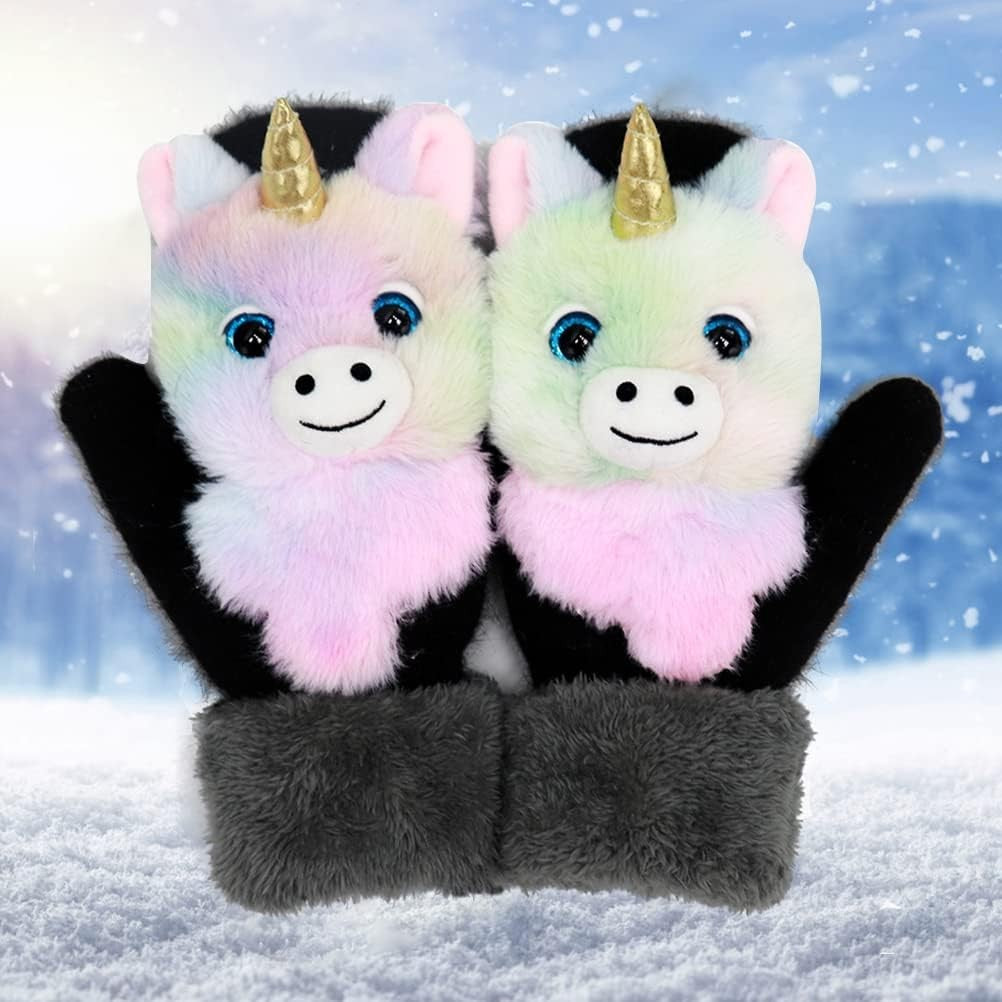 Manusi Iarna pentru Copii, Model Unicorn 3D, Protectie Termica si Anti-vant, Plus Moale cu Umplutura Bumbac, Roz si Negru, 24 x 20 x 3 cm