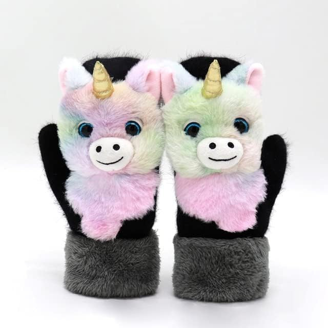 Manusi Iarna pentru Copii, Model Unicorn 3D, Protectie Termica si Anti-vant, Plus Moale cu Umplutura Bumbac, Roz si Negru, 24 x 20 x 3 cm