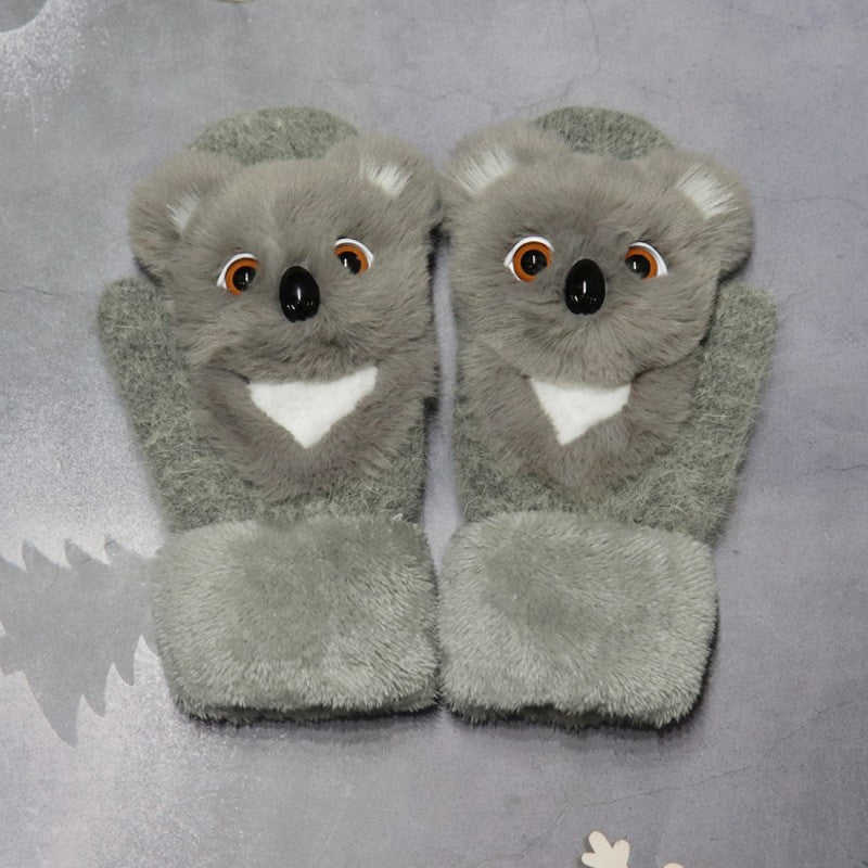 Mănuși pentru Copii cu un Singur Deget, Protecție Termică și Anti-Vânt, Plus Moale cu Umplutură Bumbac, Model Koala 3D, 24 x 20 x 3 cm, Gri
