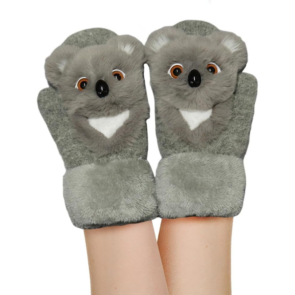Mănuși pentru Copii cu un Singur Deget, Protecție Termică și Anti-Vânt, Plus Moale cu Umplutură Bumbac, Model Koala 3D, 24 x 20 x 3 cm, Gri