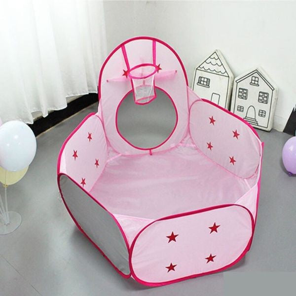 Set de Joaca pentru Copii 3-in-1, Cort Racheta Spatiala cu Tunel si Piscina pentru Bile, Poliester, 290 x 120 x 135 cm, Albastru/Roz