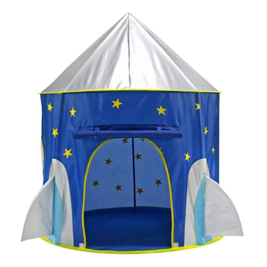 Set de Joaca pentru Copii, Cort Racheta Spatiala cu Tunel si Piscina Bile, Poliester, 290 x 120 x 135 cm, Albastru, 4 Piese