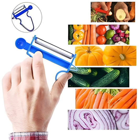 Set 3 Decoijtoare Multifuncționale pentru Legume și Fructe, Lame din Oțel Inoxidabil, Mâner Ergonomic Antiderapant, Set pentru Curățare, Feliere și Tăiere Julienne, Negru-Roșu-Albastru, 3 Piese