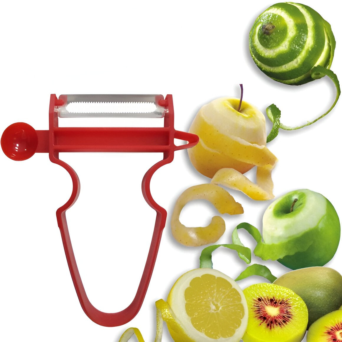 Set 3 Decoijtoare Multifuncționale pentru Legume și Fructe, Lame din Oțel Inoxidabil, Mâner Ergonomic Antiderapant, Set pentru Curățare, Feliere și Tăiere Julienne, Negru-Roșu-Albastru, 3 Piese