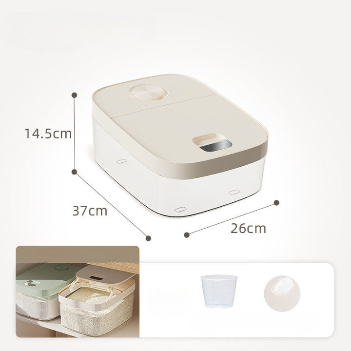 Cutie de Depozitare Alimente cu Dozator si Filtru, Recipient Sigilat pentru Produse Vrac, Plastic Rezistent la Umiditate, Capacitate 6 kg, 37 x 26 x 14.5 cm, Alb