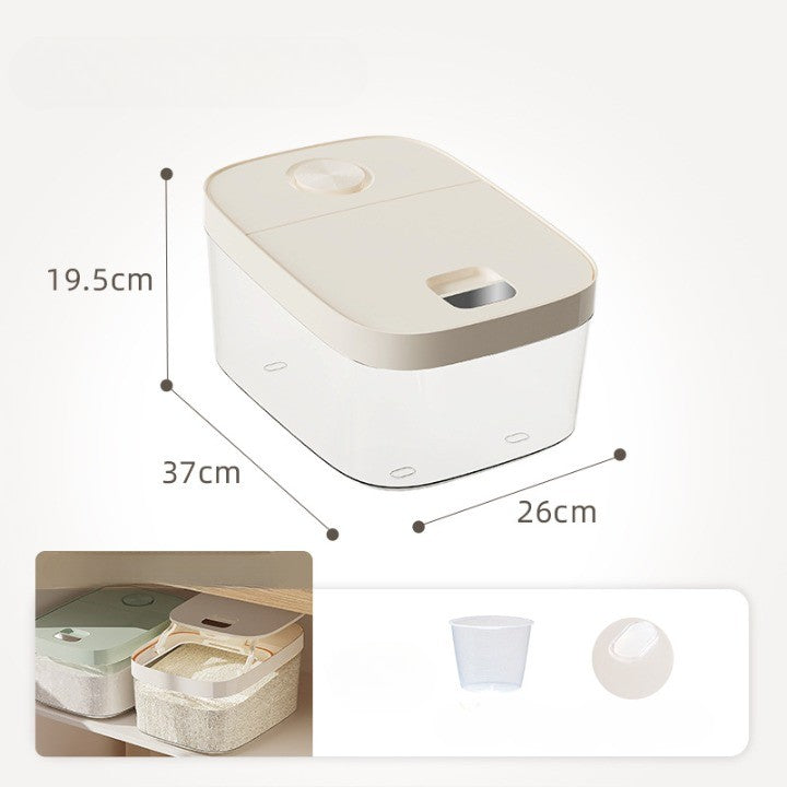 Cutie Depozitare Alimente Vrac, Recipient Sigilat cu Dozator Dublu și Filtru, Plastic Rezistent la Umiditate, Capacitate 10 kg, 37x26x19.5 cm, Alb