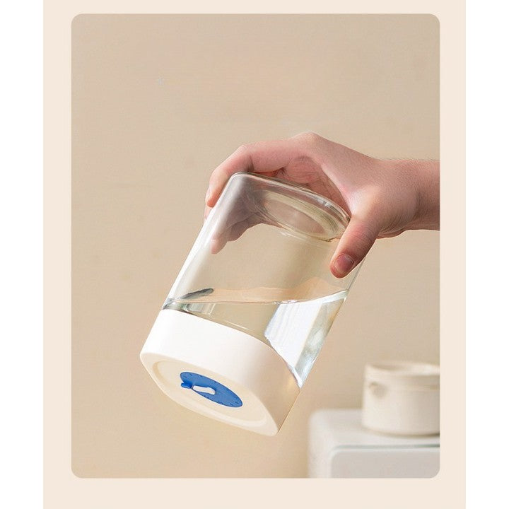 Borcan Depozitare Alimente cu Capac Ermetic, Busola pentru Urmarirea Datei si Etansare Silicon, Sticla Transparenta, 500 mL, 10x10x9 cm, Alb