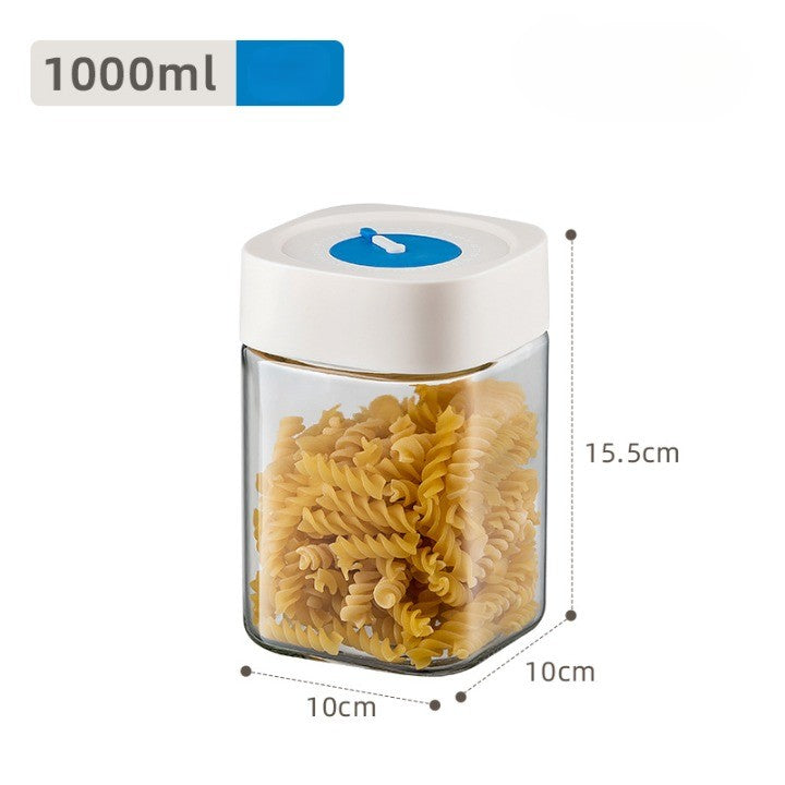 Borcan Depozitare Alimente cu Capac Ermetic, Busola pentru Urmarirea Datei si Etansare Silicon, Sticla Transparenta, 1000 mL, 10x10x15.5 cm, Alb