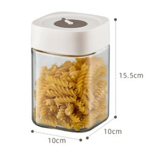Borcan Depozitare Alimente cu Capac Ermetic, Busola pentru Urmarirea Datei si Etansare Silicon, Sticla Transparenta, 1000 mL, 10x10x15.5 cm, Alb