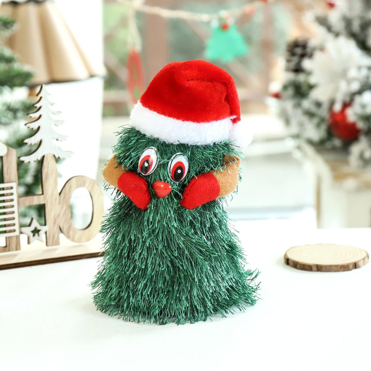 Bradut De Craciun Interactiv, Jucarie Muzicala Care Danseaza Si Canta, Decoratiune De Sarbatori Din Material Textil, 16 cm, Verde