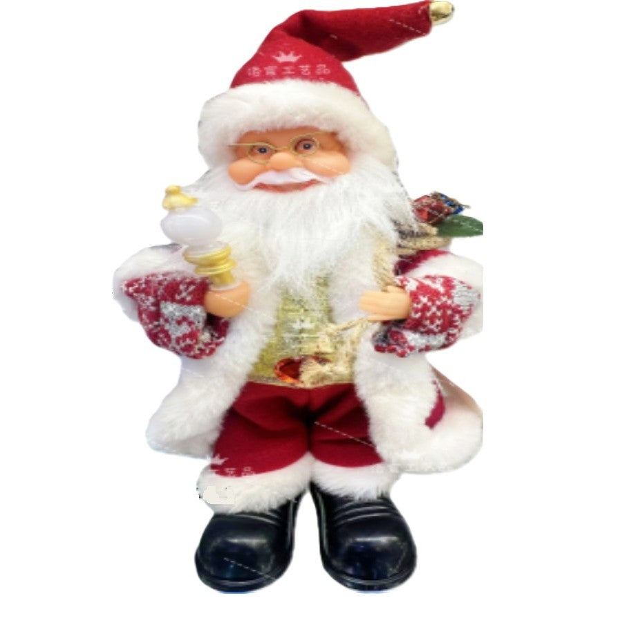 Decoratiune Mos Craciun Animata, Figurina Care Canta si Danseaza cu Sfesnic, Material Textil Premium, Rosu, 30 x 10 x 12 cm