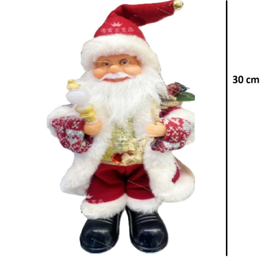 Decoratiune Mos Craciun Animata, Figurina Care Canta si Danseaza cu Sfesnic, Material Textil Premium, Rosu, 30 x 10 x 12 cm