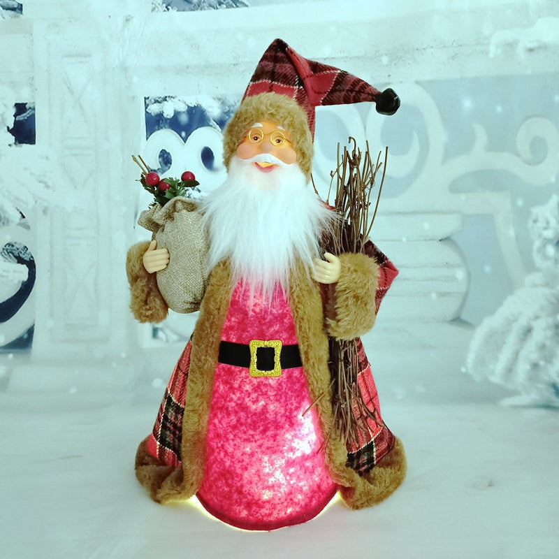 Moș Crăciun Rotativ, Decorațiune de Crăciun Interactivă cu Lumini și Muzică, Plastic și Poliester, 31 x 14 x 12 cm, Roșu