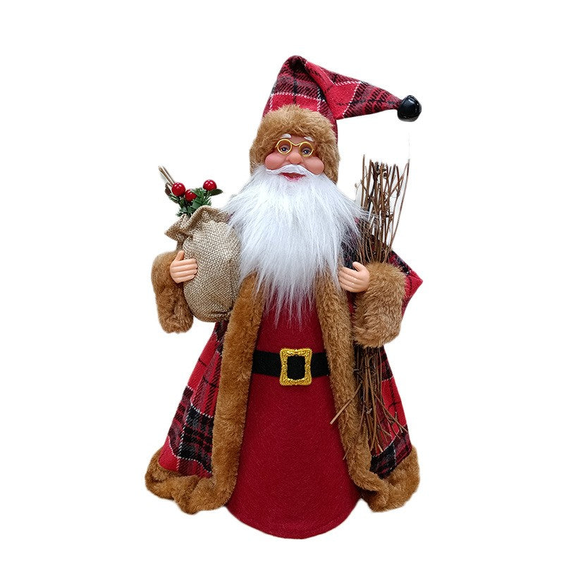 Moș Crăciun Rotativ, Decorațiune de Crăciun Interactivă cu Lumini și Muzică, Plastic și Poliester, 31 x 14 x 12 cm, Roșu