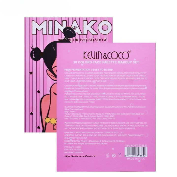 Kevin & Coco Paleta Machiaj Pink Girl, Fard de Pleoape si Blush cu Pigment Intens, Material Non-Toxic si Cruelty Free, 20 Culori, Roz