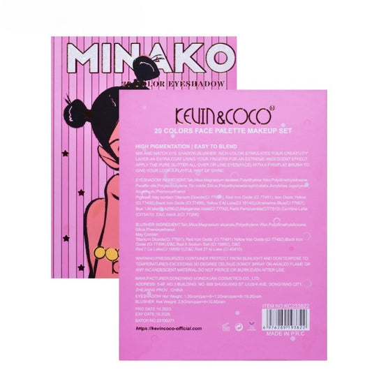 Kevin & Coco Paleta Machiaj Pink Girl, Fard de Pleoape si Blush cu Pigment Intens, Material Non-Toxic si Cruelty Free, 20 Culori, Roz
